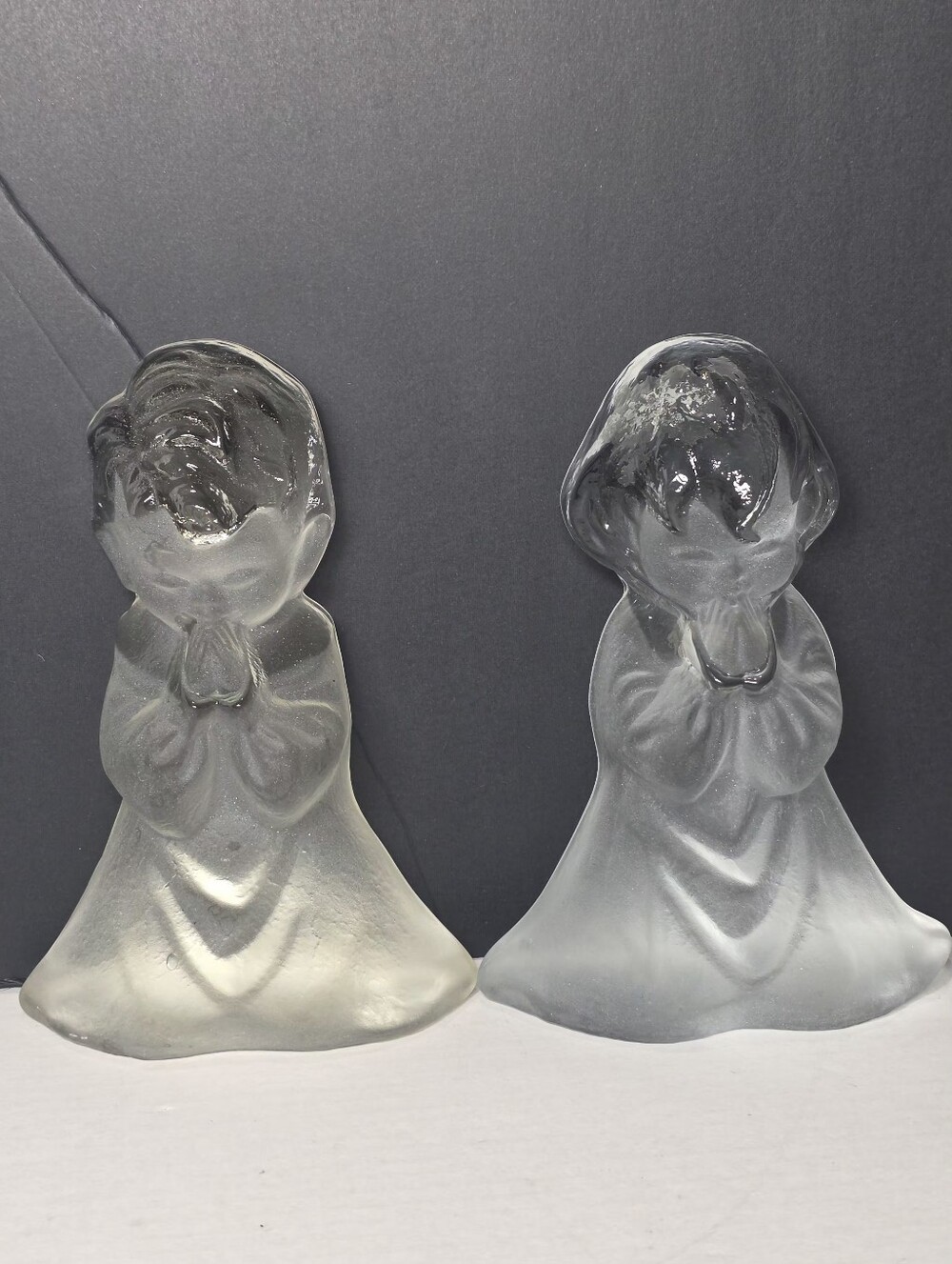 Vintage Viking Praying Boy Girl Solid Glass Bookends
